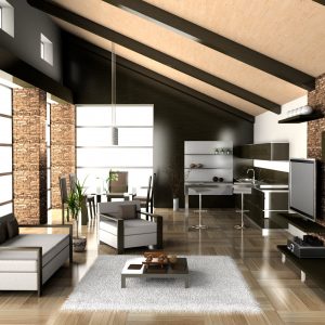 Modern living a room with a dining zone in Atlanta.